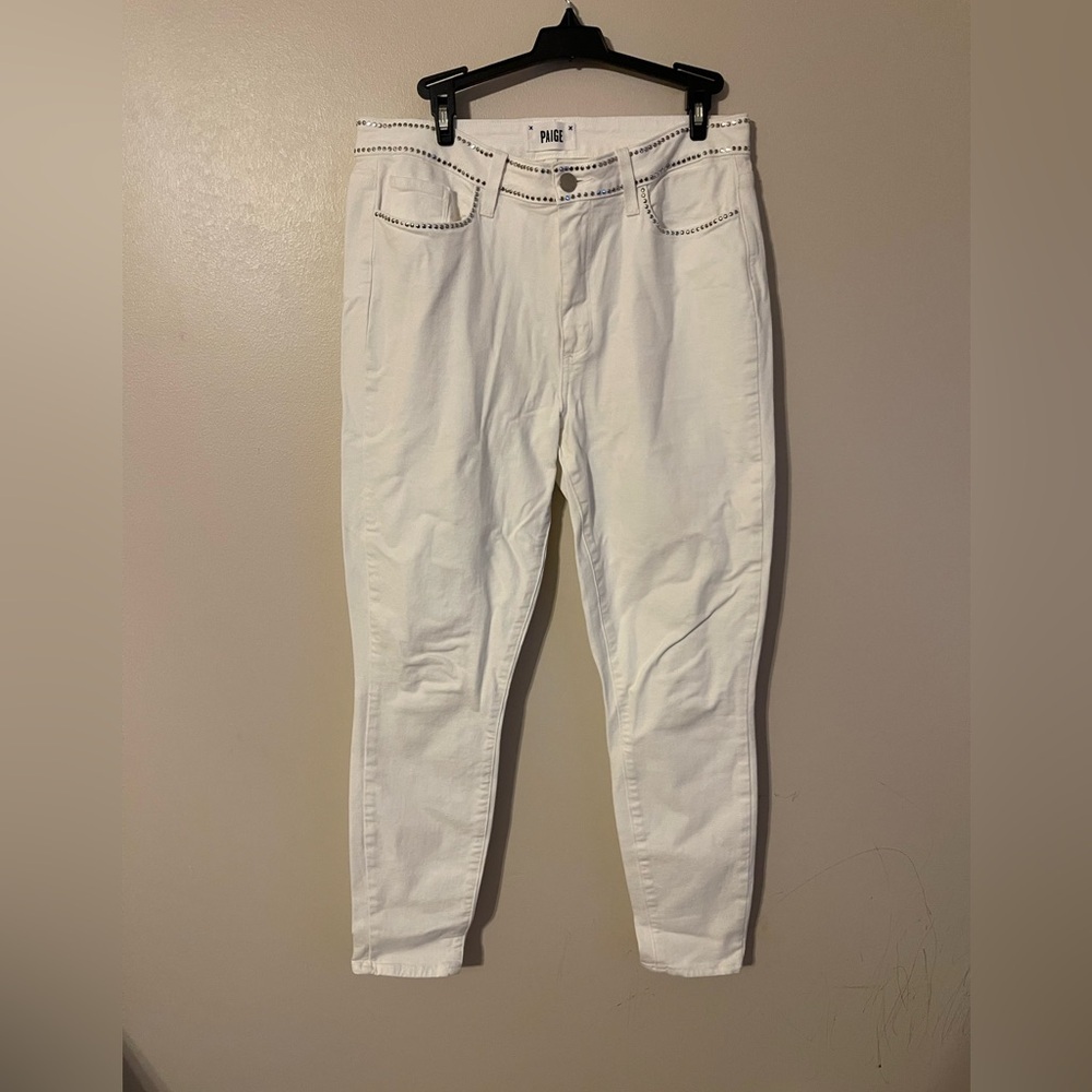 PAIGE White Studded Imperial Hoxton Ankle Jeans 32